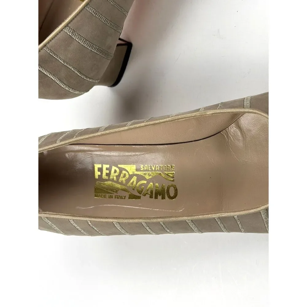 Salvatore Ferragamo Suede Pumps Women 9.5 B‎ Gray Heels Almond Toe